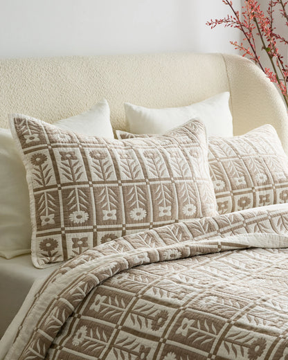 Organic Cotton Jacquard Floral Coverlet - Twin / Blue Fog