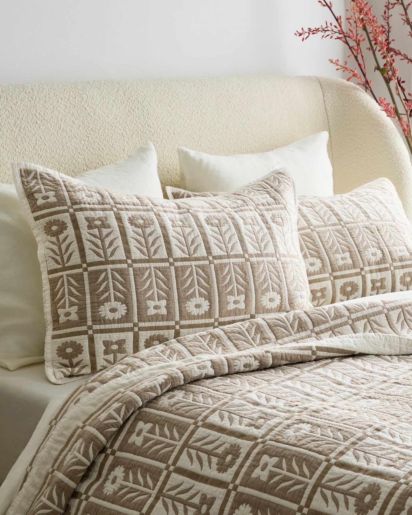 Organic Cotton Jacquard Floral Coverlet Set - Twin / Blue Fog