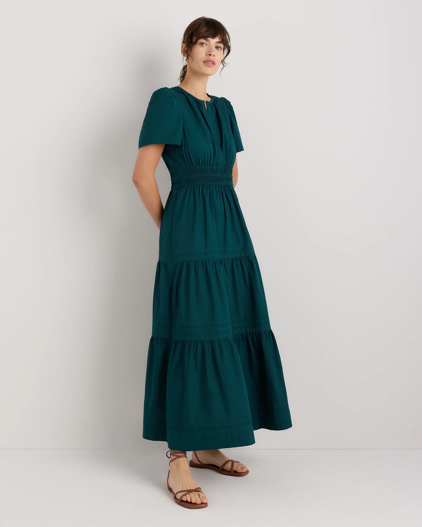 100% Organic Cotton Poplin Tiered Maxi Dress - XS / Riviera Blue Heirloom Floral