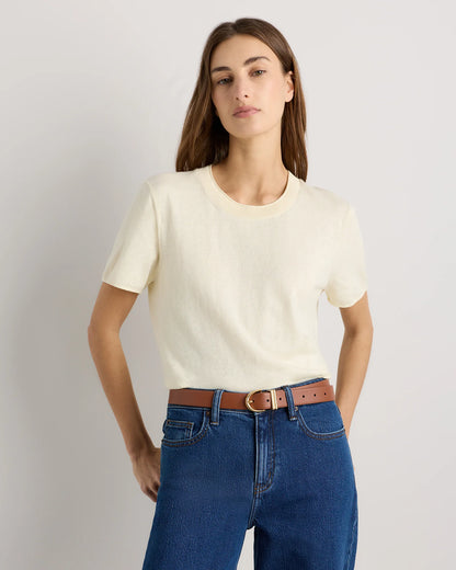 Lightweight Cotton Cashmere Relaxed Sweater Tee - XS / Sugar Stone
