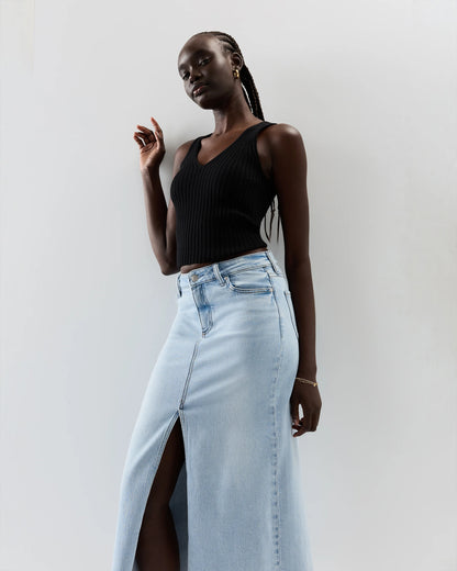Stretch Denim 5-Pocket Midi Skirt - 24 / Obsidian Blue