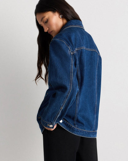 100% Organic Cotton Oversized Denim Jacket - XS / Washed Black