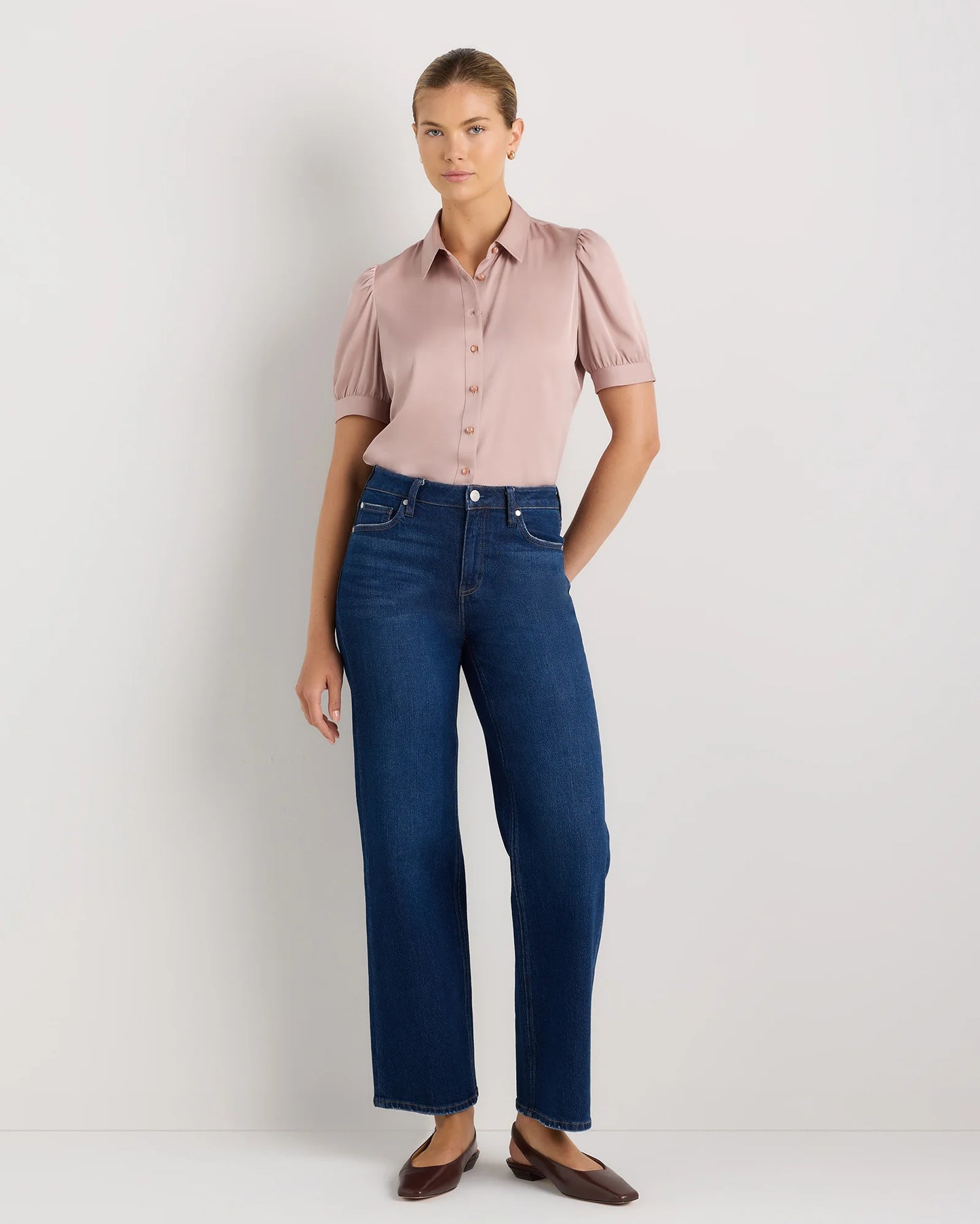 Washable Stretch Silk Puff Sleeve Blouse - XS / Vintage Pink