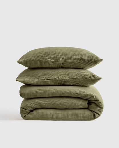 Organic Cotton Gauze Duvet Cover Set - Twin / Dried Sage