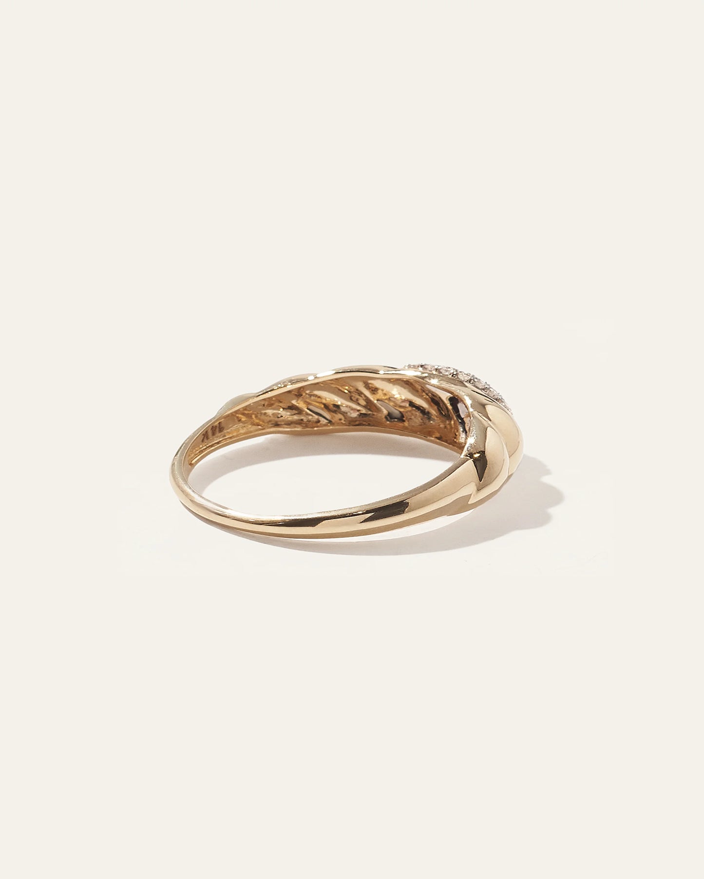 14K Gold Pave Diamond Croissant Dome Ring - 4 / Yellow Gold