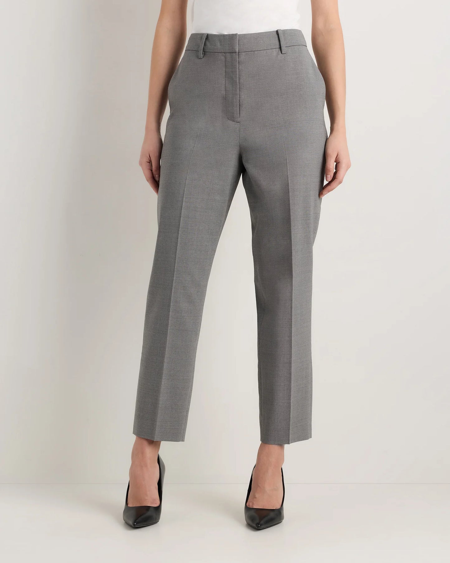 Italian Wool Slim Leg Ankle Pants - 0 / Grey Melange