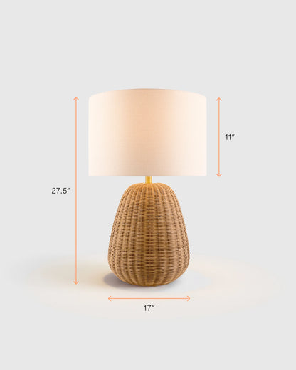 Natural Rattan Table Lamp with Linen Shade - One Size / Light Brown