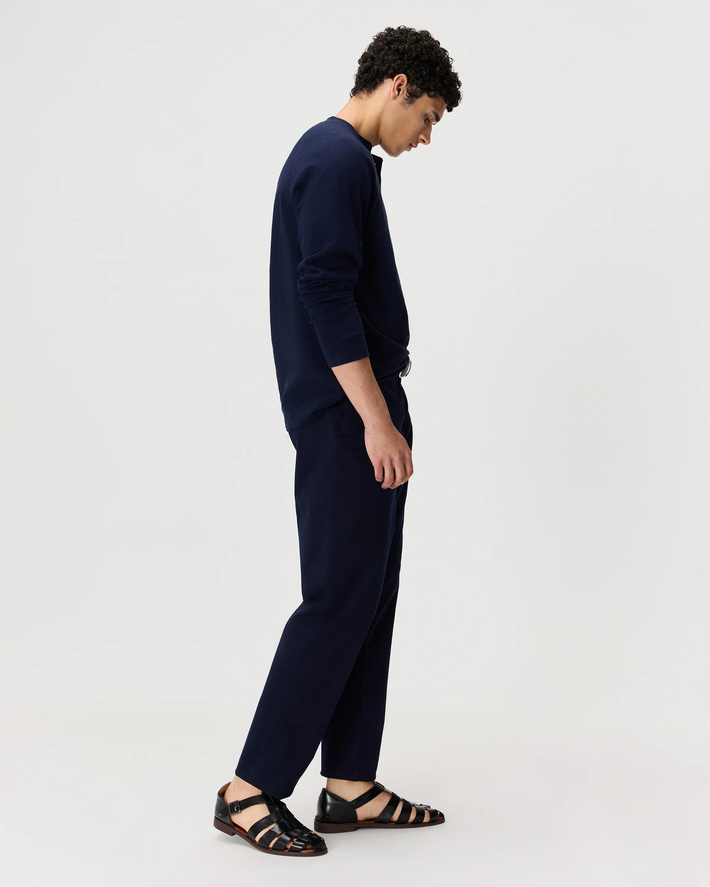 100% Organic Cotton Slub Long Sleeve Henley - S / Deep Navy