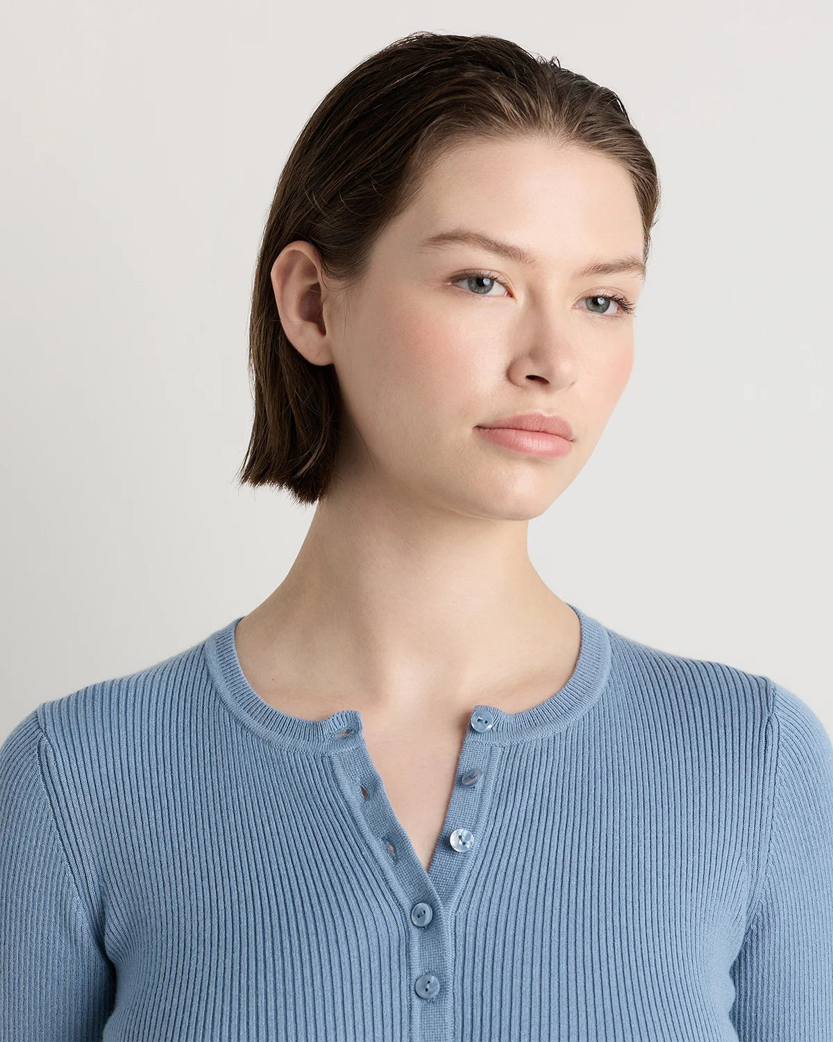 Cotton Cashmere Fitted Ribbed Cardigan - XS / Mocha Heather