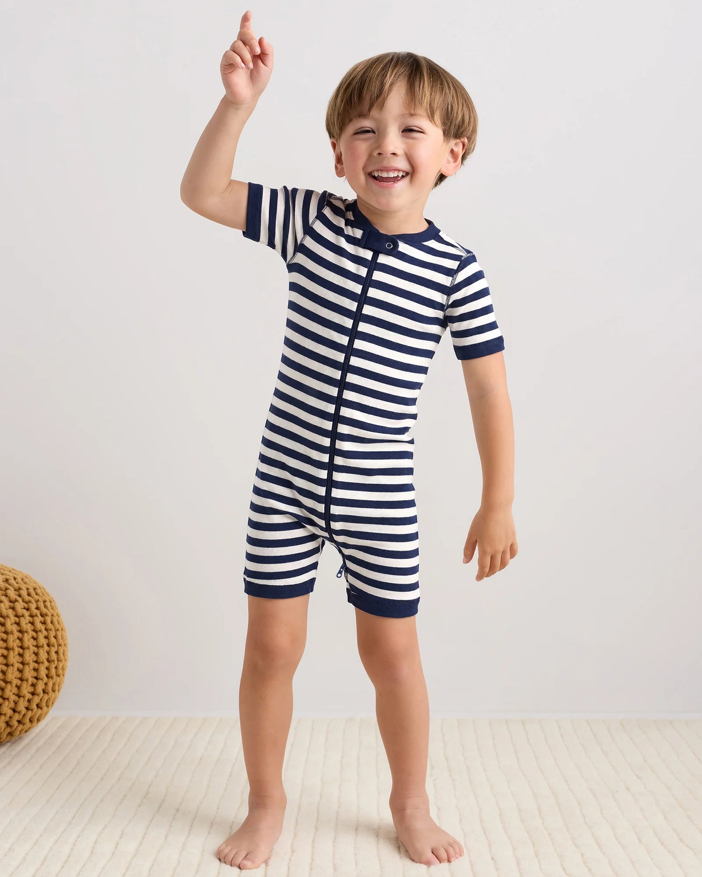 100% Organic Cotton Shortie Onesie Pajama - 2T / Navy Stripe