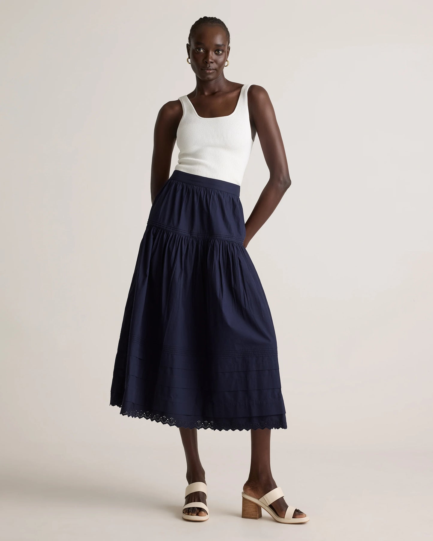 100% Organic Cotton Poplin Pintuck Maxi Skirt - XS / Black