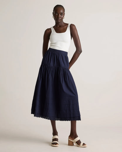 100% Organic Cotton Poplin Pintuck Maxi Skirt - XS / Black