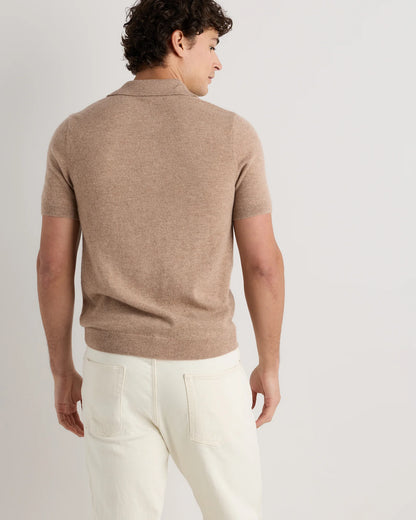 100% Mongolian Cashmere Johnny Collar Polo Sweater - S / Oatmeal