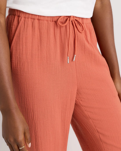 100% Organic Cotton Gauze Straight Leg Pants - XS / Spiced Orange
