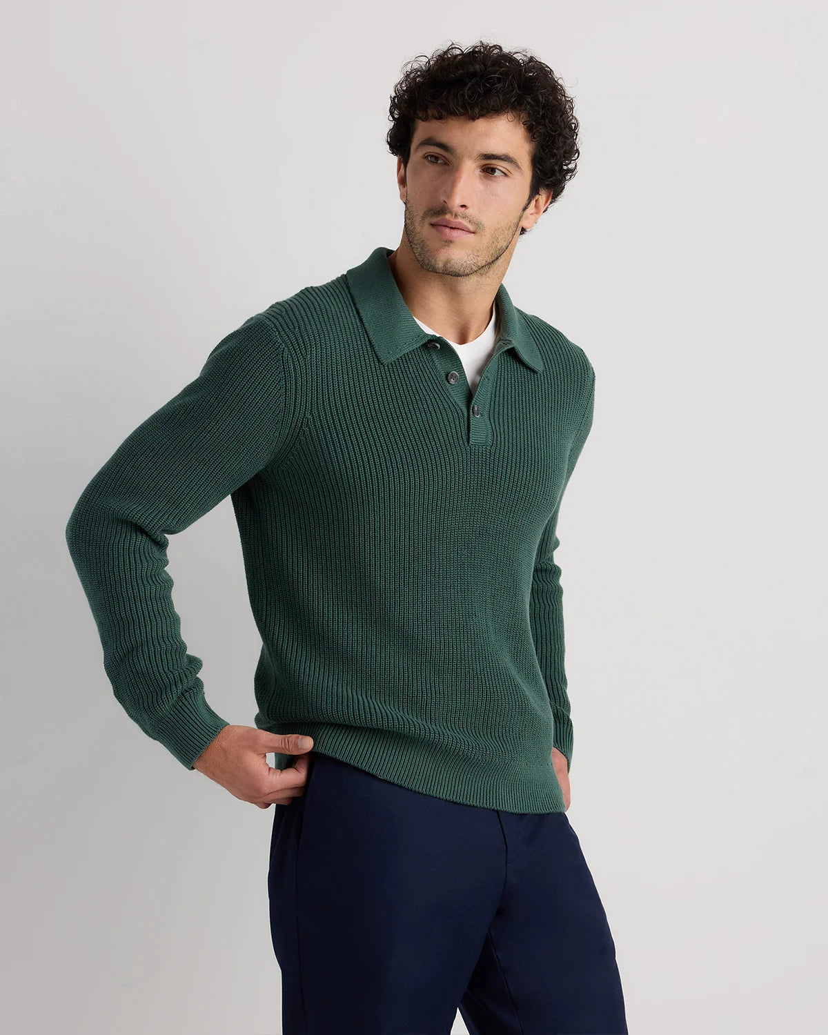 100% Organic Cotton Ribbed Polo Sweater - XS / Mid Heather Grey