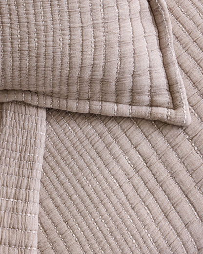 Organic Cotton Channel Stitch Sham Set - Standard / Coral Pink