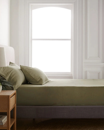 European Linen Fitted Sheet Set - Twin / Peach