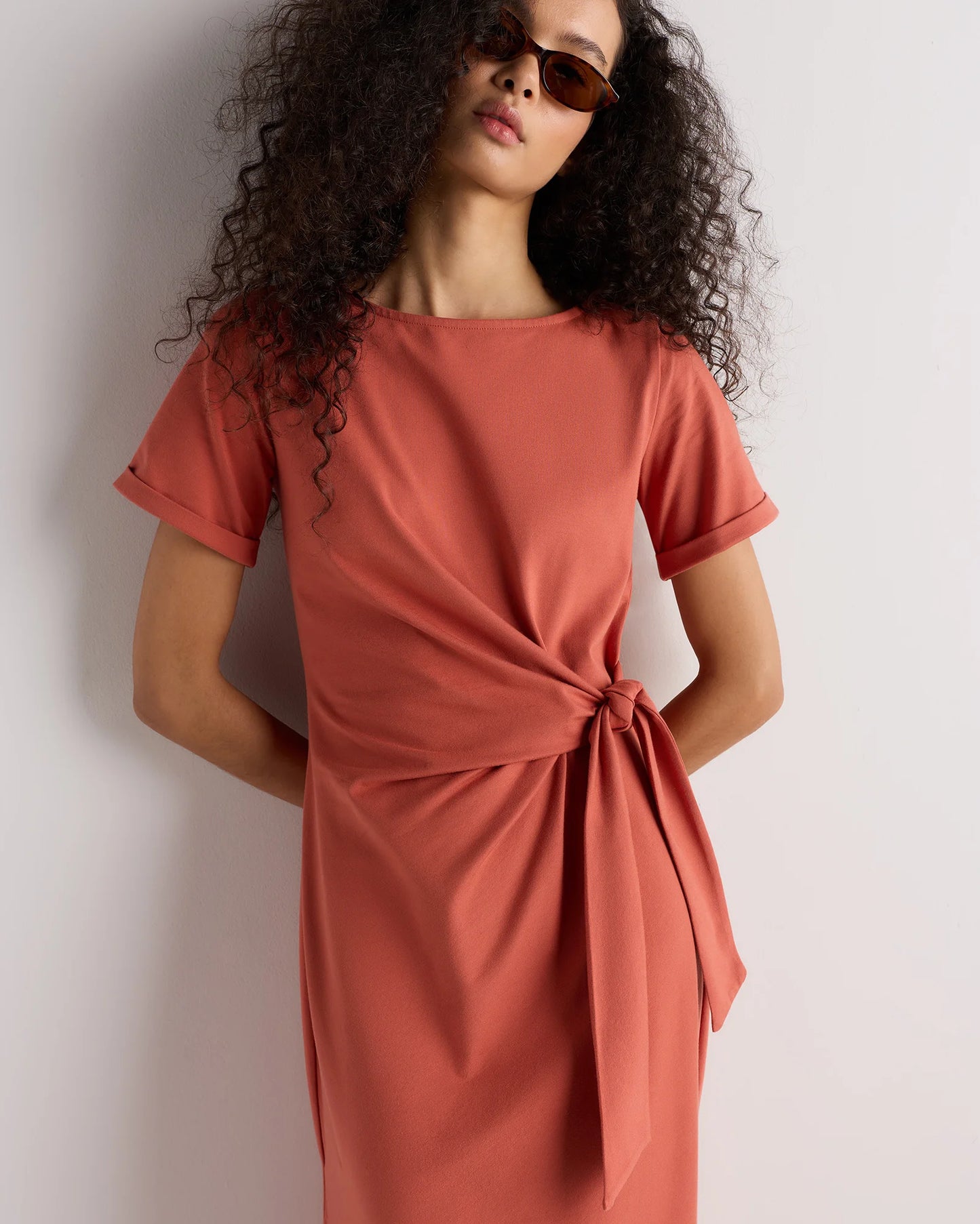 Stretch Cotton Jersey Side Tie Midi Dress - XS / Spiced Orange