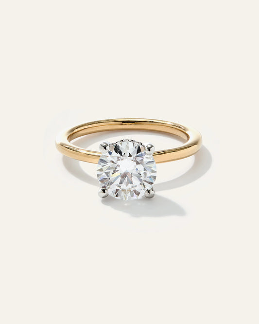 Lab Grown Diamond Round Petite Hidden Halo Engagement Ring - 2ct - 4 / Yellow Gold