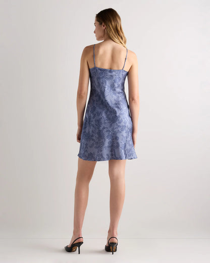 100% Washable Silk Mini Slip Dress - XS / Moonstone Blue Heirloom Floral