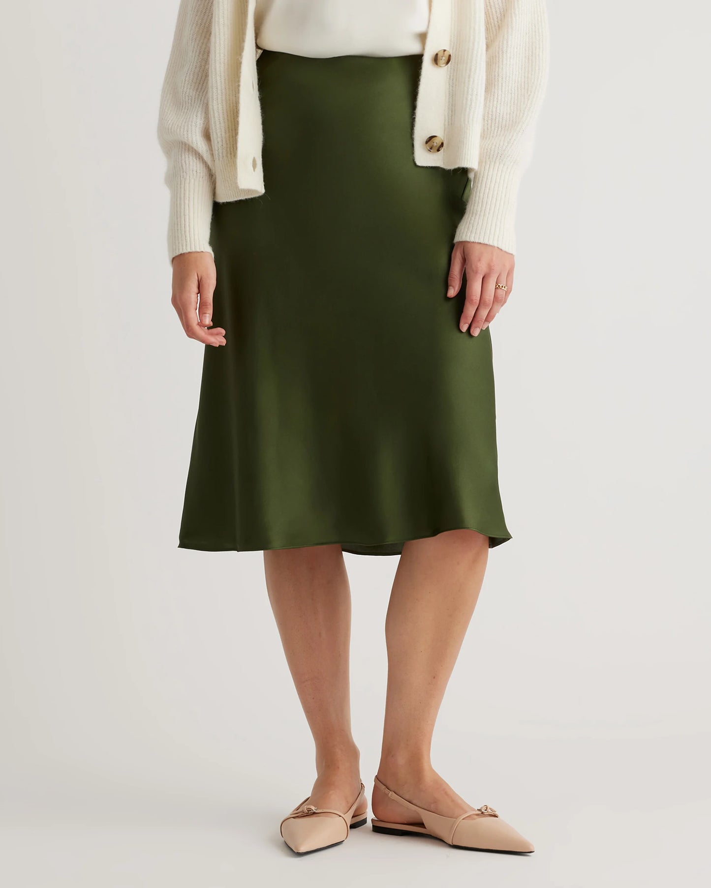 100% Washable Silk Skirt - XS / Champagne