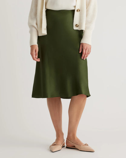 100% Washable Silk Skirt - XS / Champagne