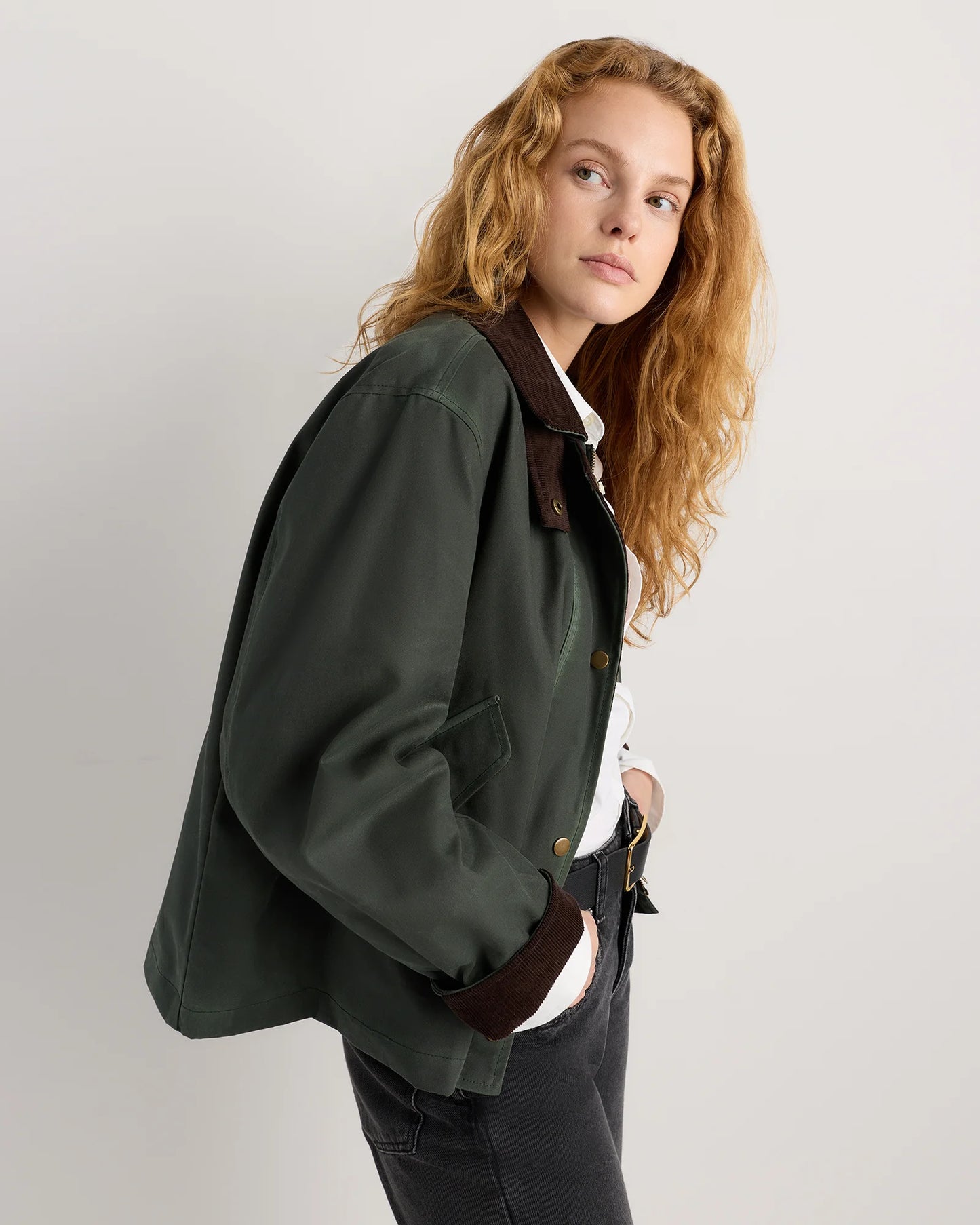 Organic Waxed Cotton Cropped Barn Jacket - XS / Vintage Black