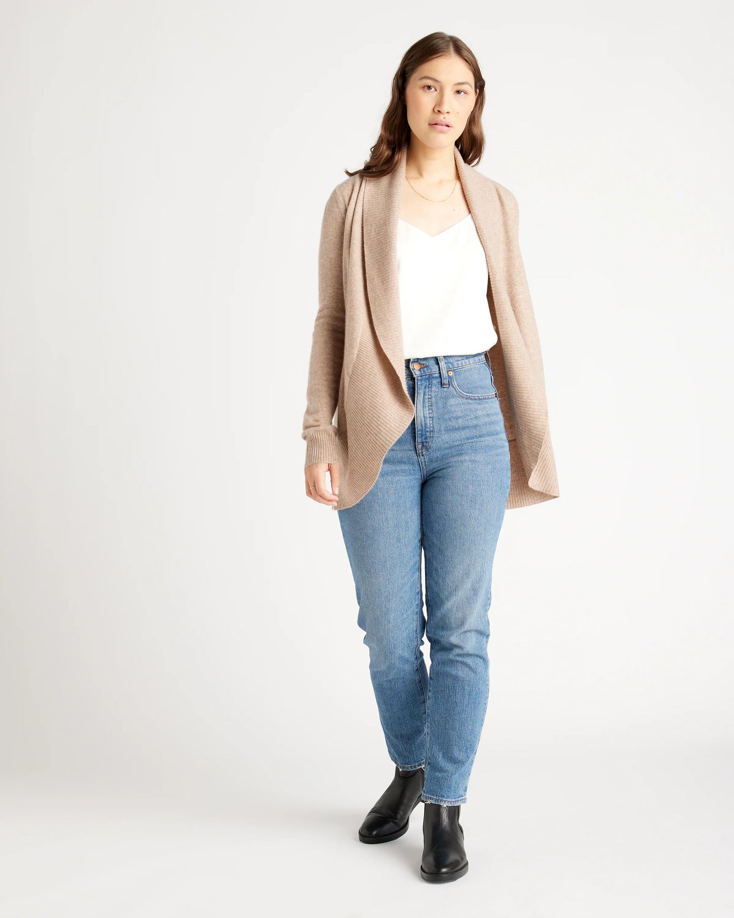 Mongolian Cashmere Open Cardigan Sweater - XS / Brown