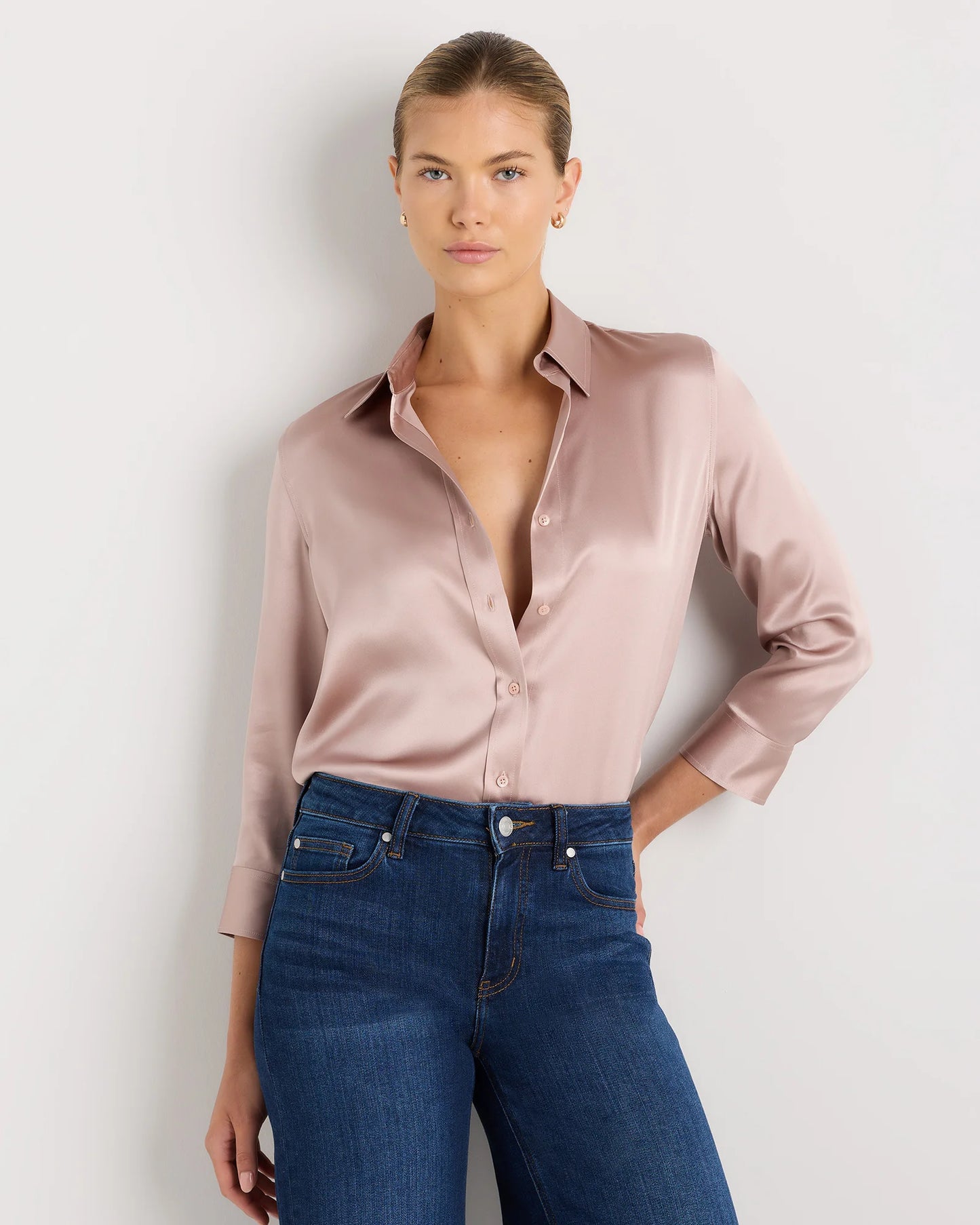 100% Washable Silk Three-Quarter Sleeve Shirt - XS / Vintage Pink