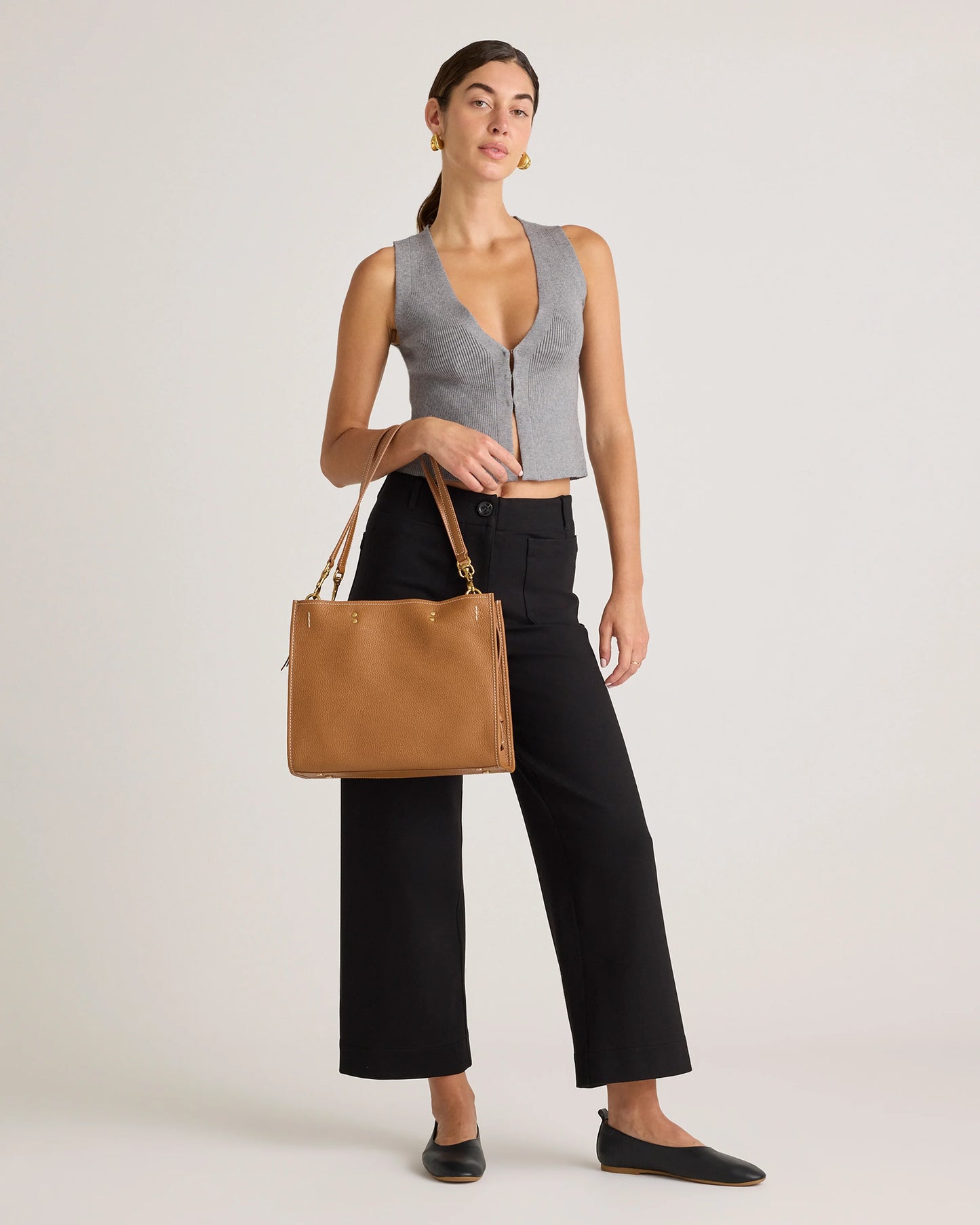 Italian Leather Medium Convertible Satchel - One Size / Black