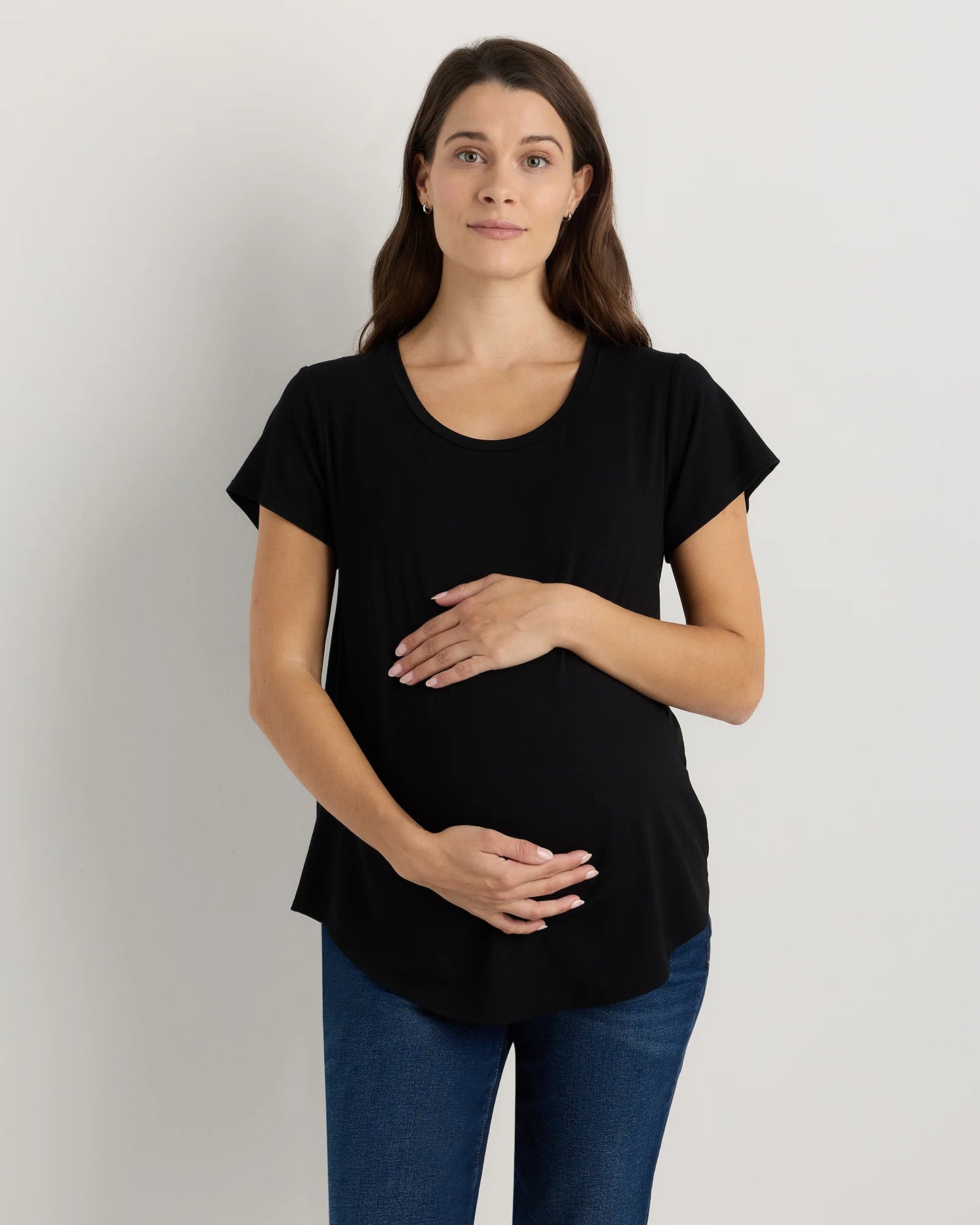 Bamboo Jersey Nursing Scoop Neck Tee - XS / Nocturnal Green
