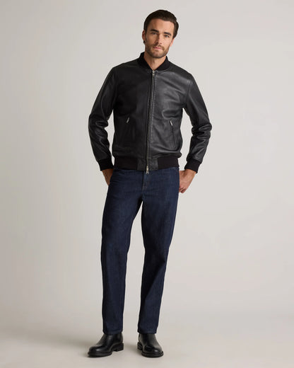 100% Washed Leather Bomber Jacket - S / Black