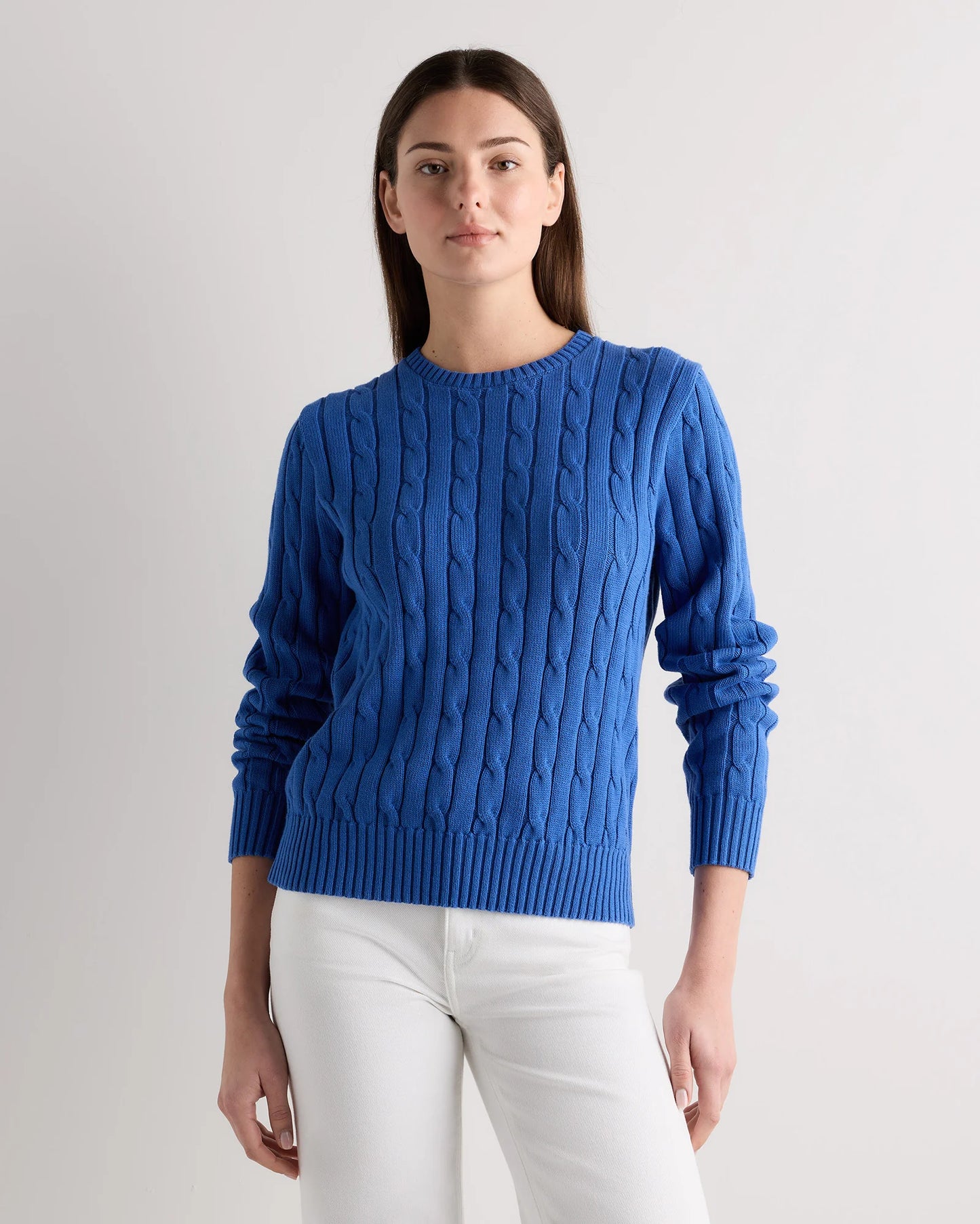 100% Organic Cotton Cable Crewneck Sweater - XS / Sapphire Blue