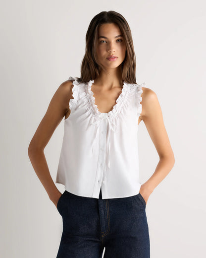 Cotton Viscose Voile Ruffle Trim Tank - XS / Classic Mini Gingham