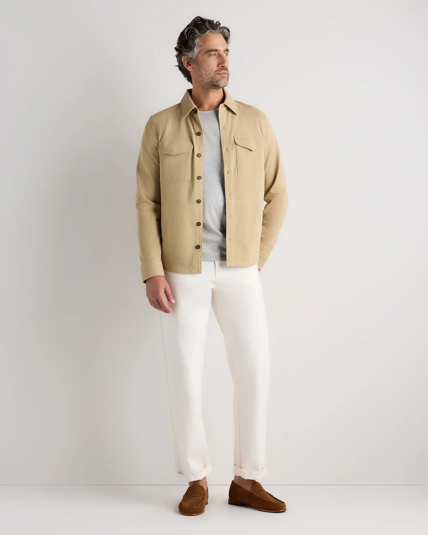 Cotton Pique Knit Overshirt - XS / Heather Charcoal