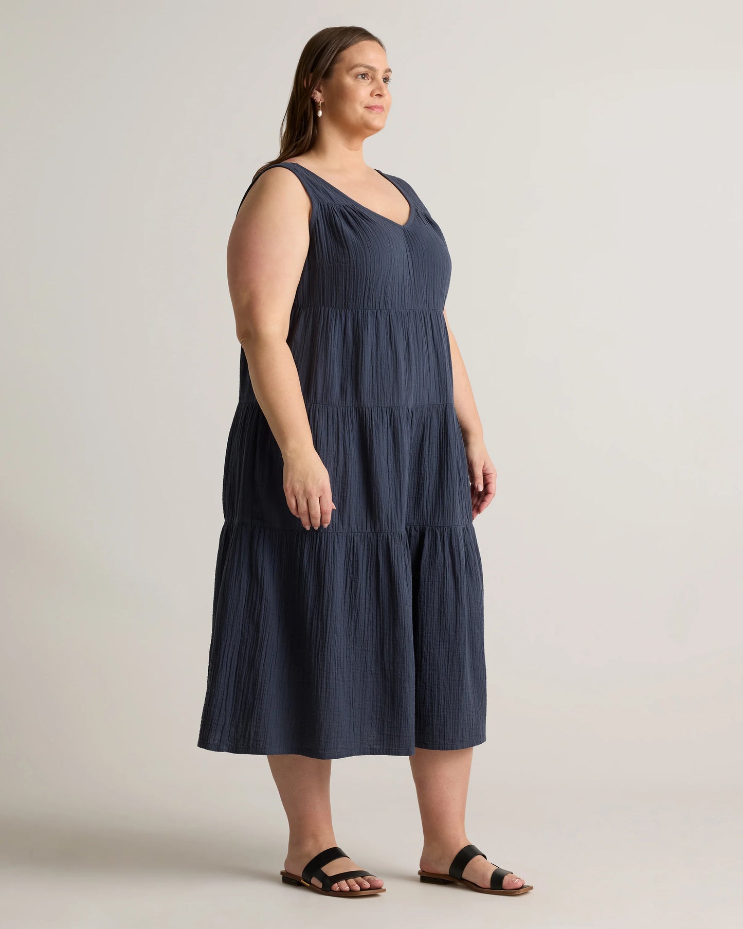 100% Organic Cotton Gauze Tiered Maxi Dress - 1X / Orchid Blue