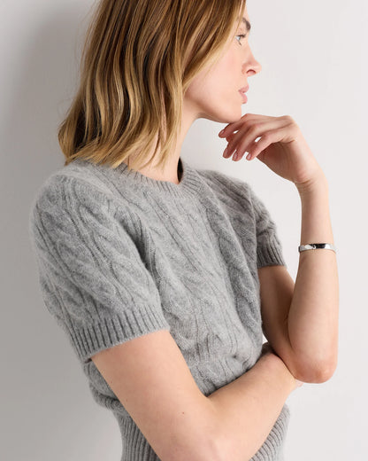 Mongolian Cashmere Shrunken Cable Tee - XS / Ivory