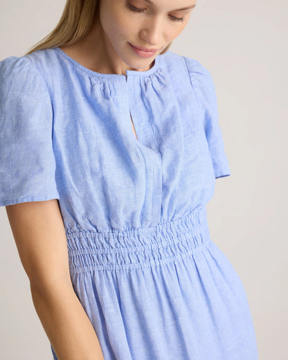 100% European Linen Tiered Maxi Dress - XS / Ivory Porcelain Blue Petite Floral