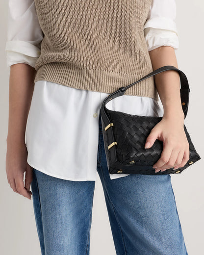 Italian Leather Handwoven Mini Bag - One Size / Black