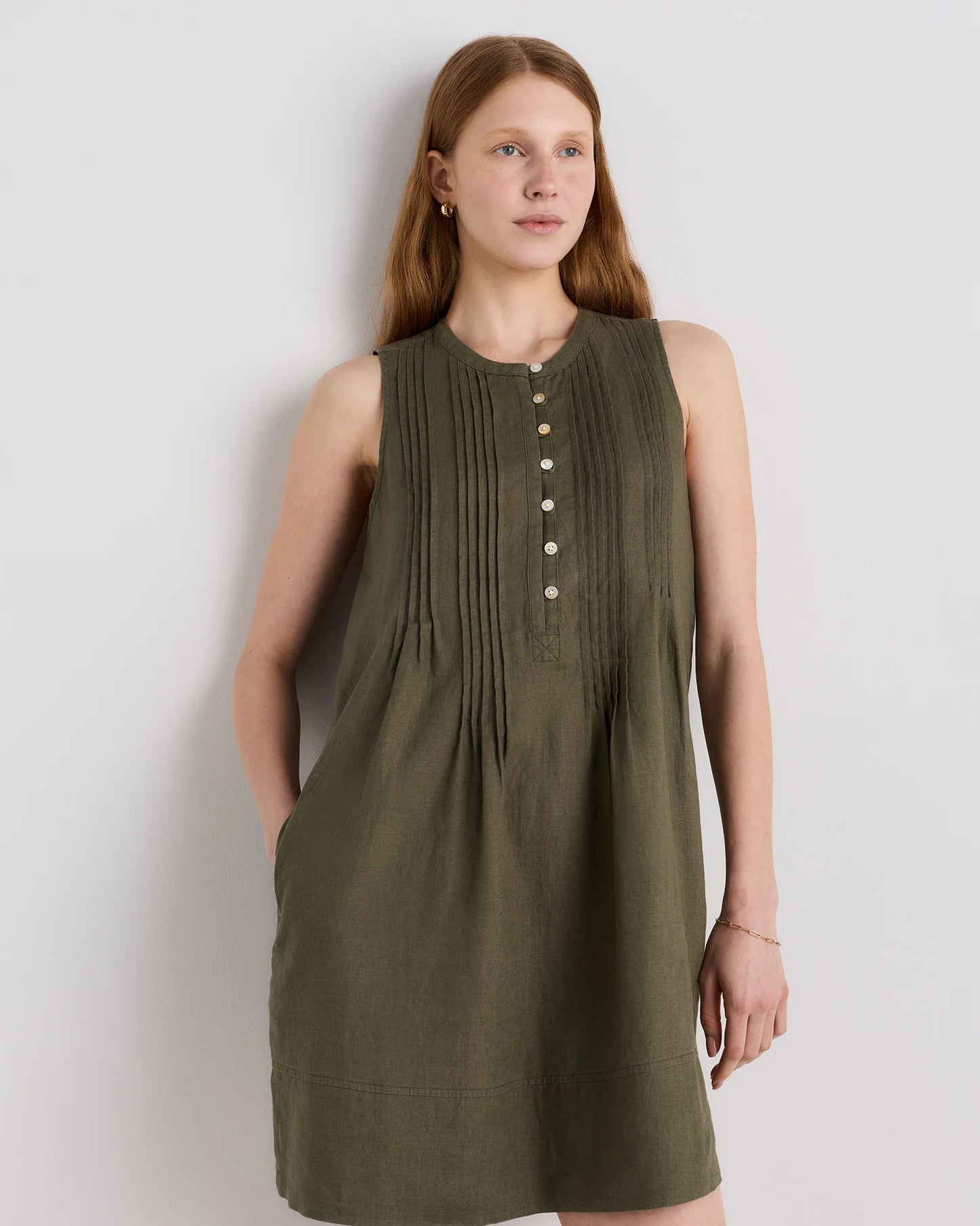 100% European Linen Sleeveless Swing Dress - XS / Classic Mini Gingham