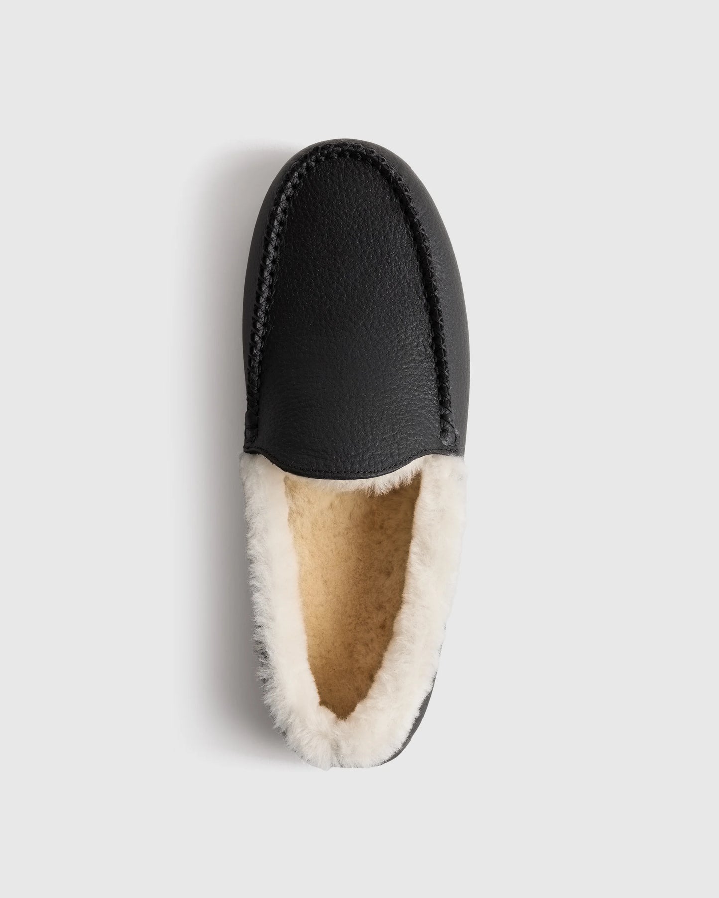 Italian Leather Handstitched Moccasin Slipper - 7 / Black
