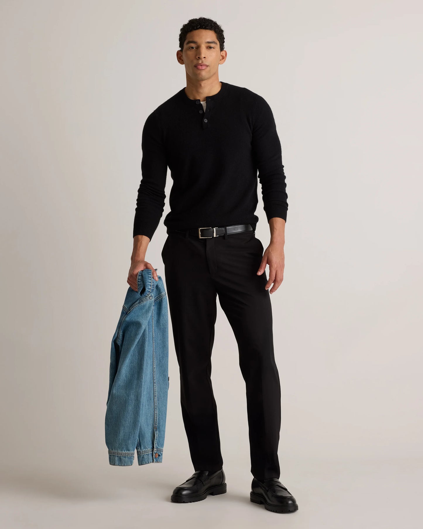 Mongolian Cashmere Henley Sweater - S / Brown