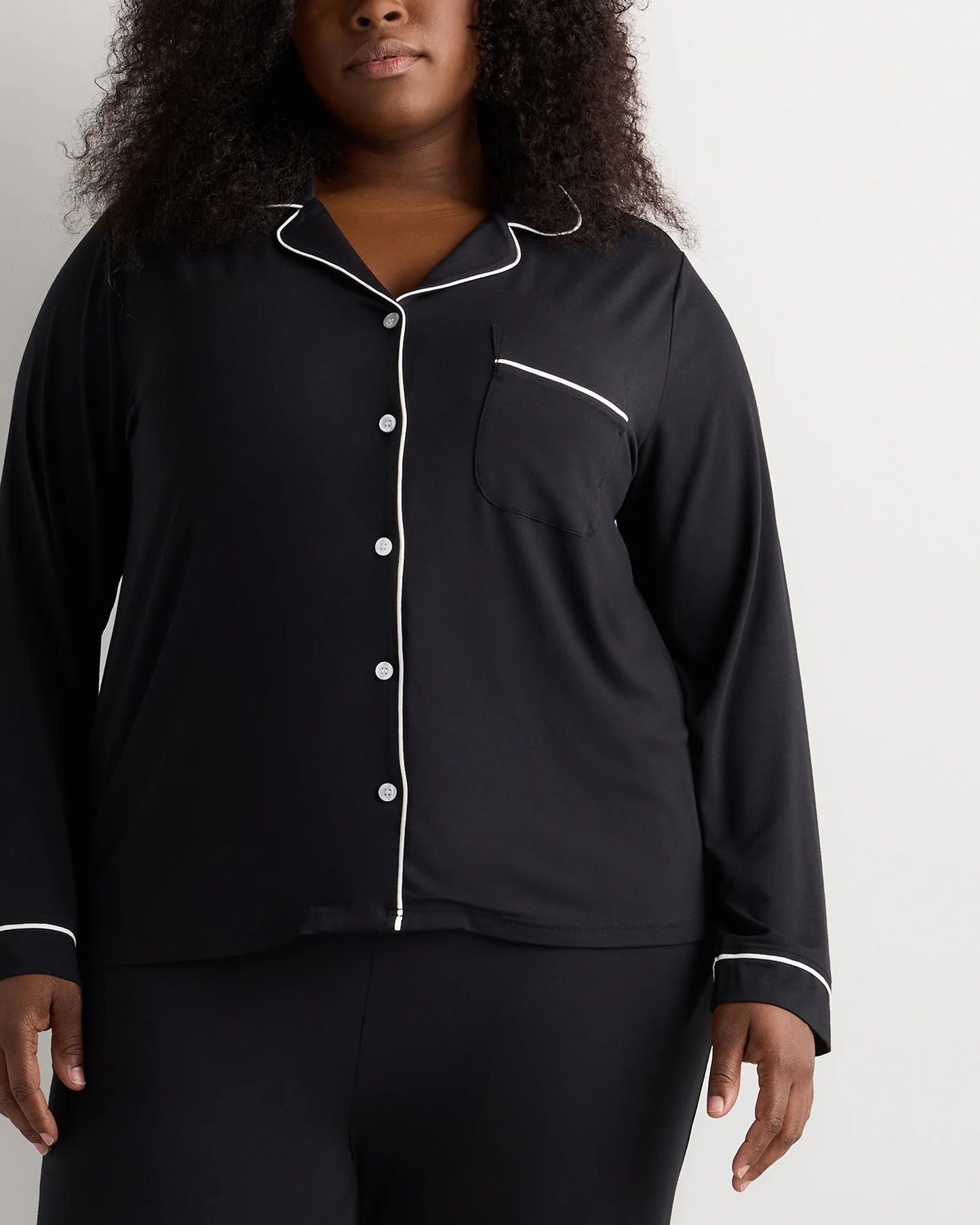 Bamboo Jersey Long Sleeve Pajama Set - 1X / Black