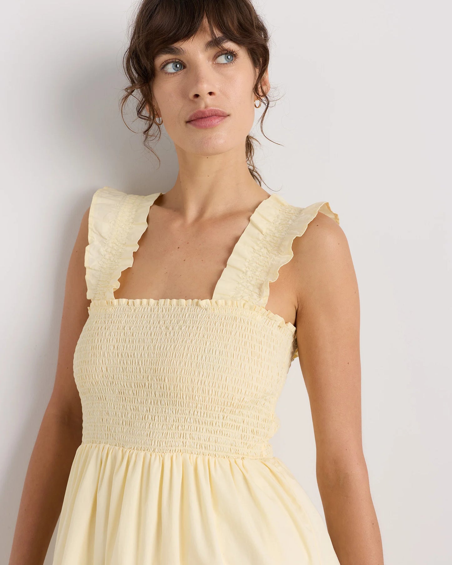 100% Organic Cotton Poplin Smocked Midi Dress - XS / Riviera Blue Heirloom Floral