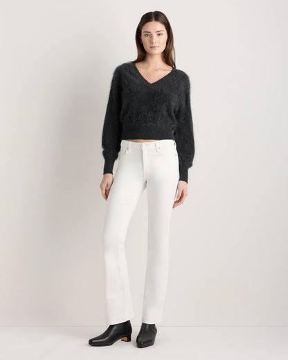 Brushed Cashmere Shrunken V-Neck Sweater - XS / Heather Grey