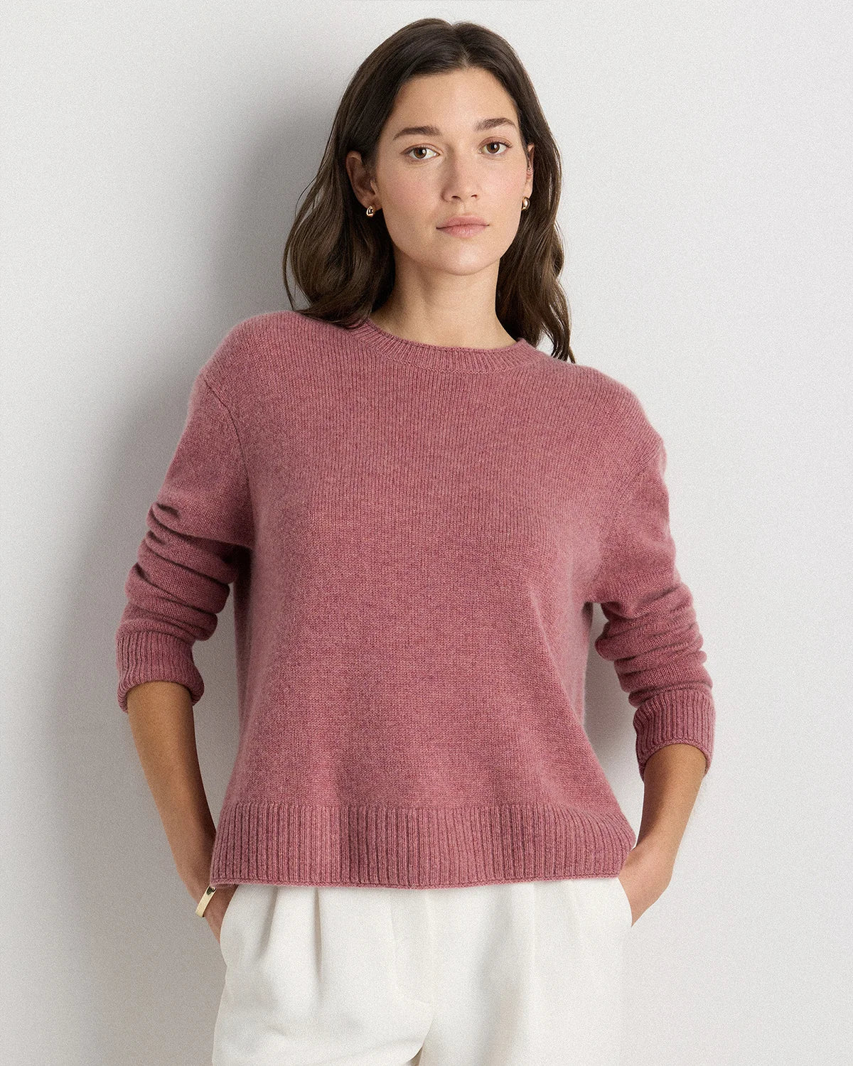 Mongolian Cashmere Boxy Crewneck Sweater - XS / Faded Denim/Brown/Ivory Variegated Stripe