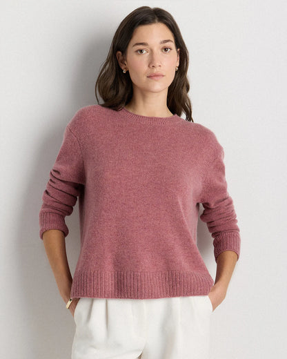 Mongolian Cashmere Boxy Crewneck Sweater - XS / Faded Denim/Brown/Ivory Variegated Stripe