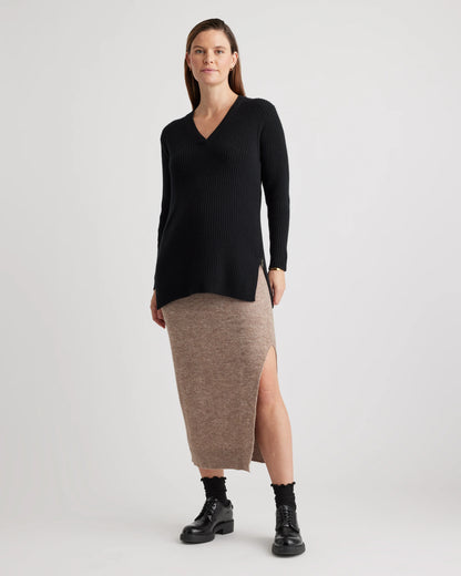 Mongolian Cashmere Ribbed Side Zip Maternity Sweater - XS / Heather Vintage Pink