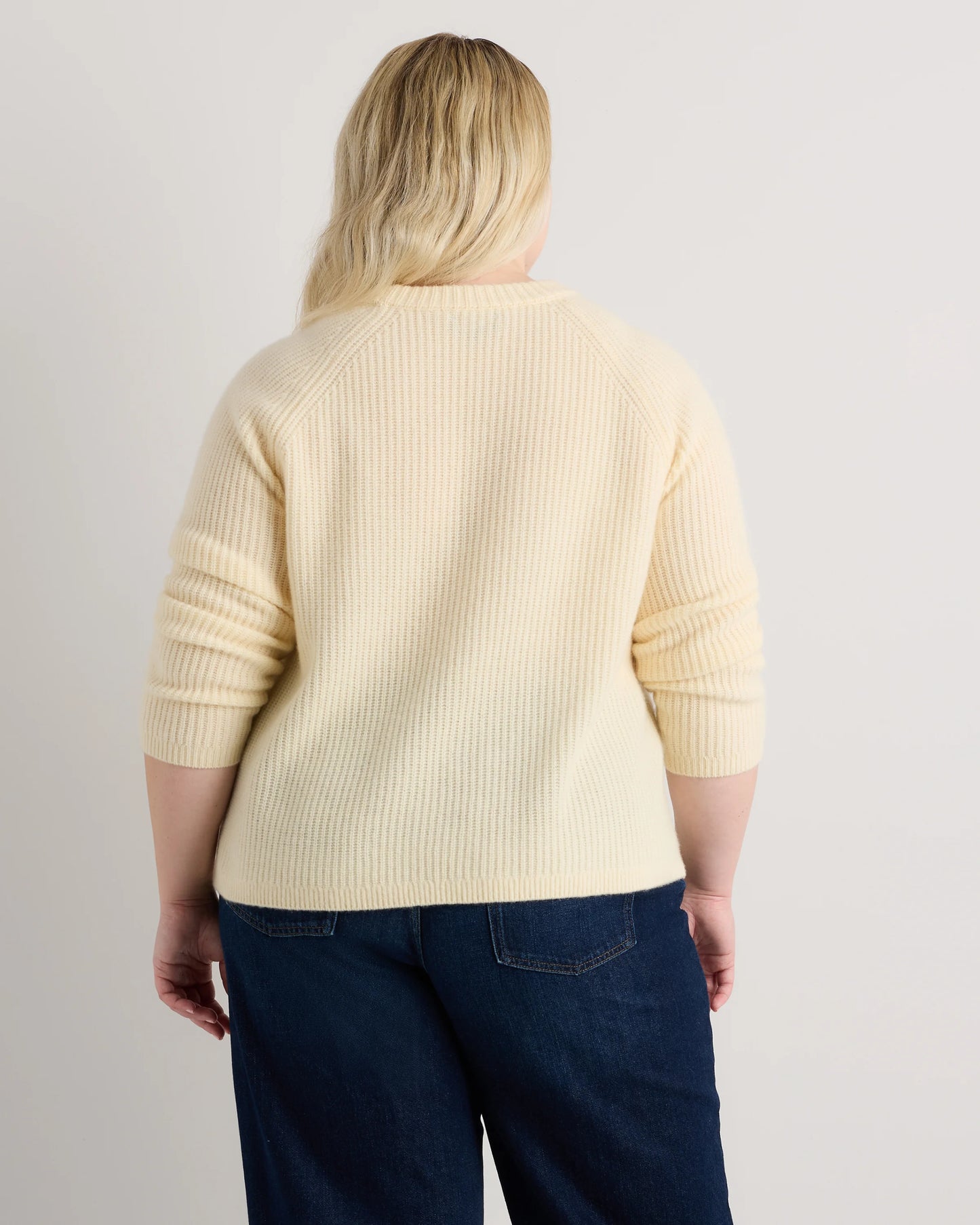 Mongolian Cashmere Fisherman Crewneck Sweater - 1X / Pale Custard Yellow