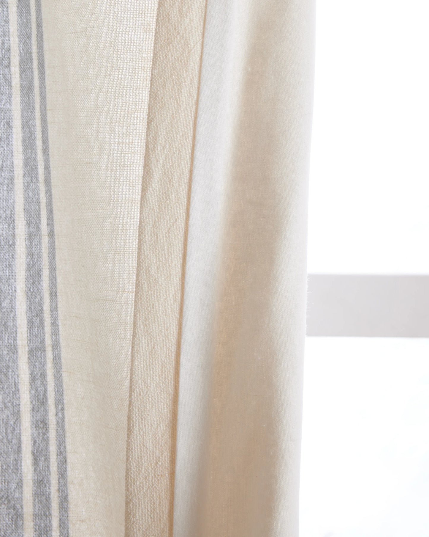 Coastal Stripe Linen Cotton Curtain - Single Panel - 48x84 / Ivory/Fog